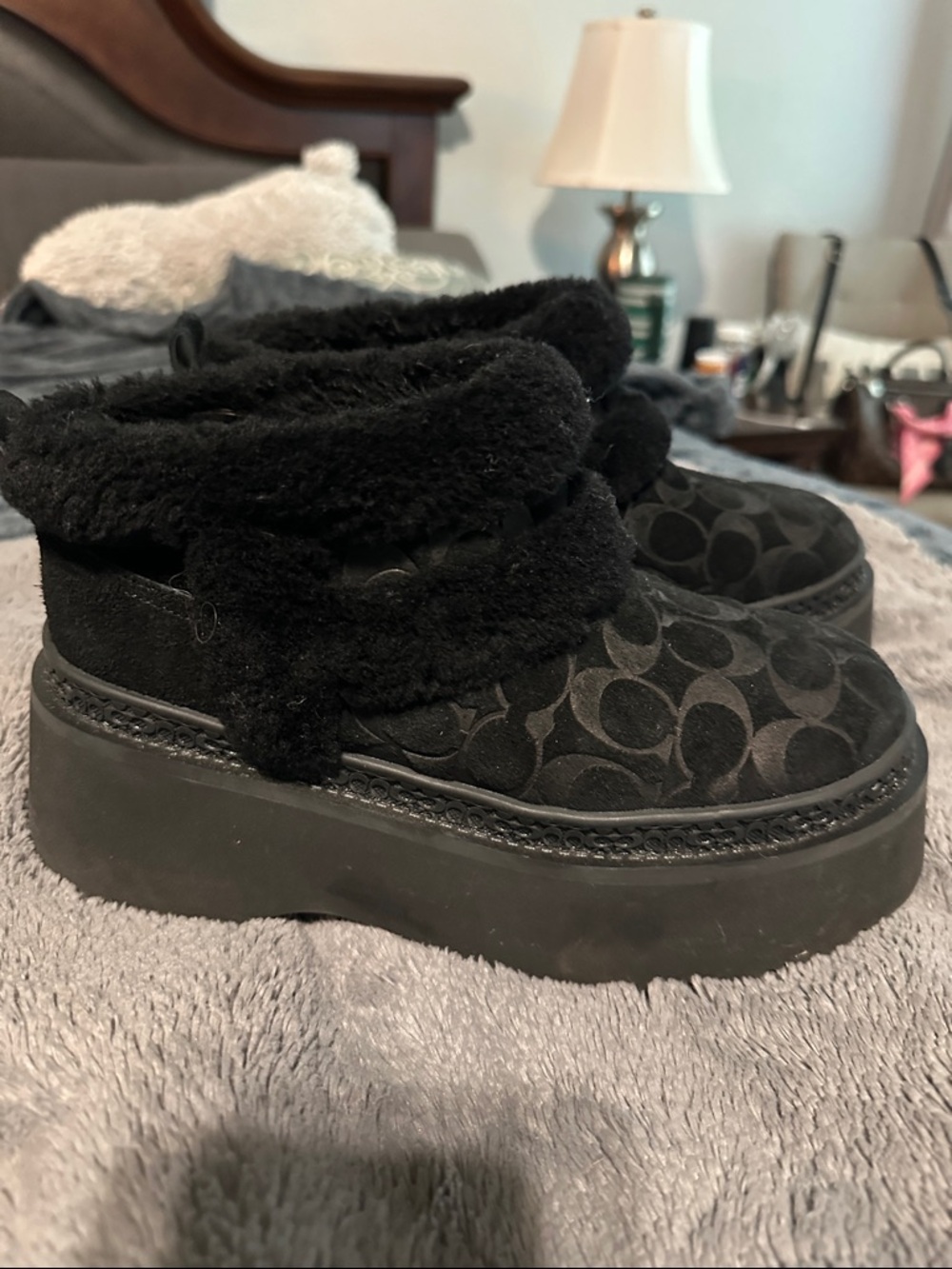 Coach Women’s Black Signature Christina Sherling Platform Bootie